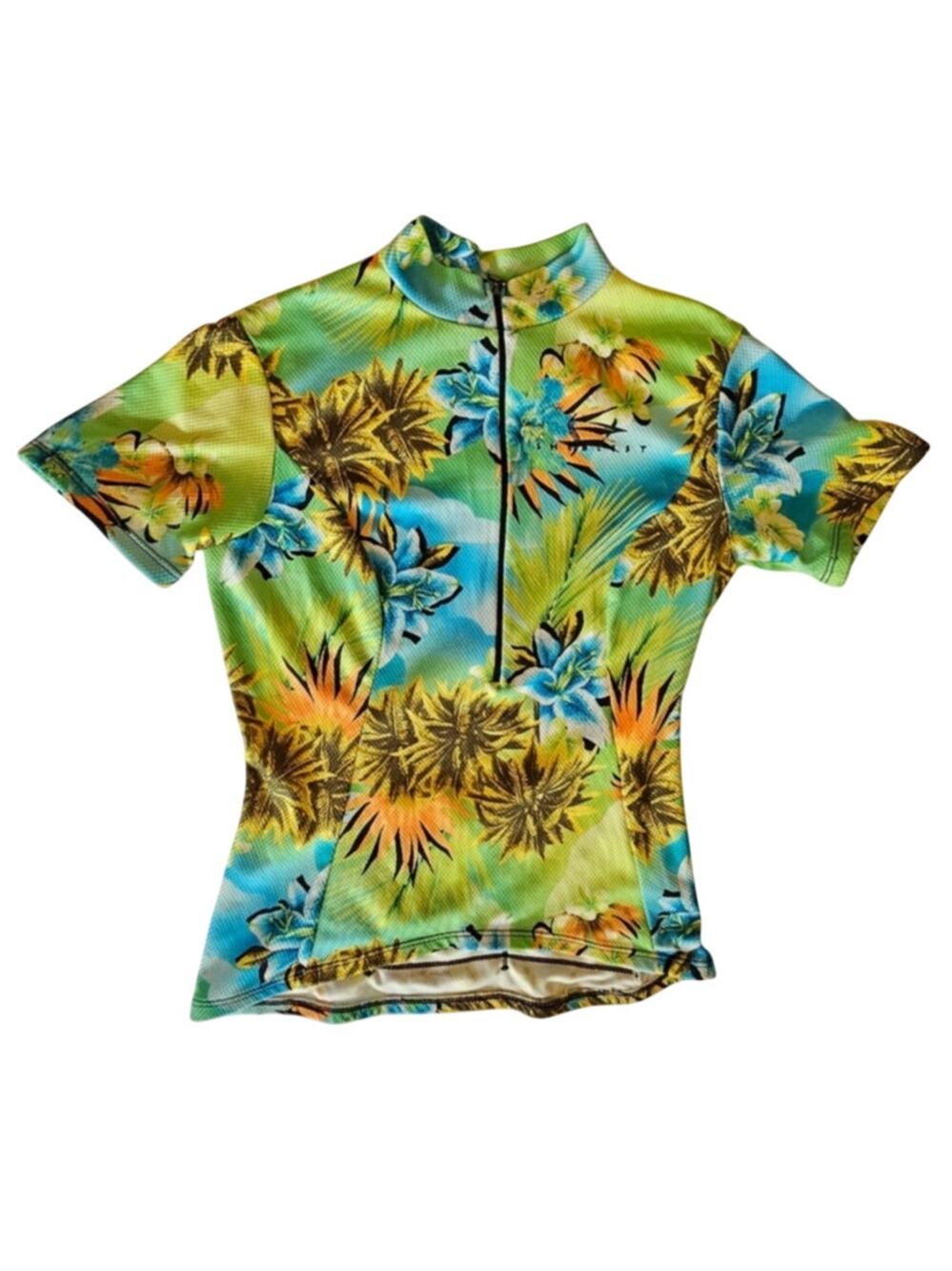 Shebeest Half Zip Tropical Cycling Jersey, Back Pockets, Performance Womens Sz S